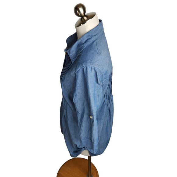 Levi's Pleated Tunic Top Women's Size Medium Chambray Roll Tab Hem 3/4 Sleeve - Picture 7 of 14